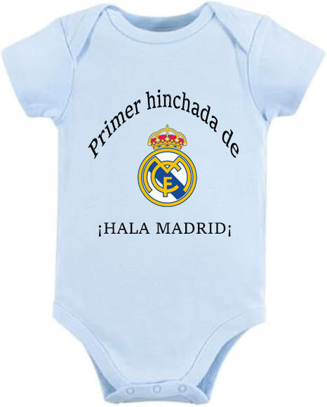 real Madrid body del bebe, primera hincha de real Madrid , con nombre y numero del bebe