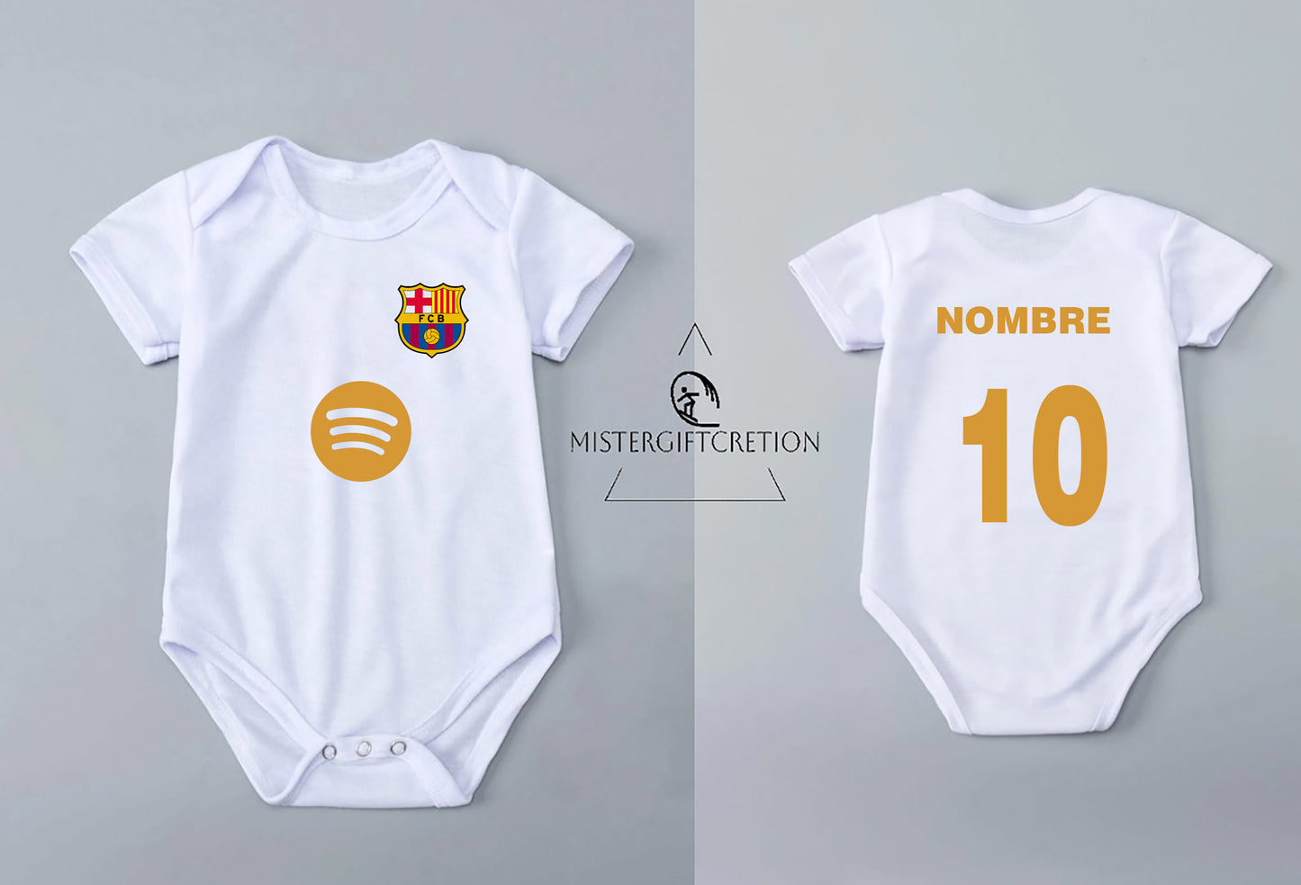 FC Barcelona body del bebe , con nombre y numero del bebe FCB