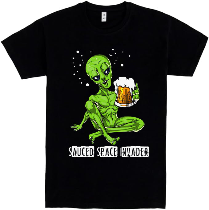 Sauced Space Invader Camiseta de Manga Corta, 100% Algodón, Ropa Unisex para Hombres y Mujeres en 7 Tallas, Camiseta Negra, Modelo Sauced Space Invader