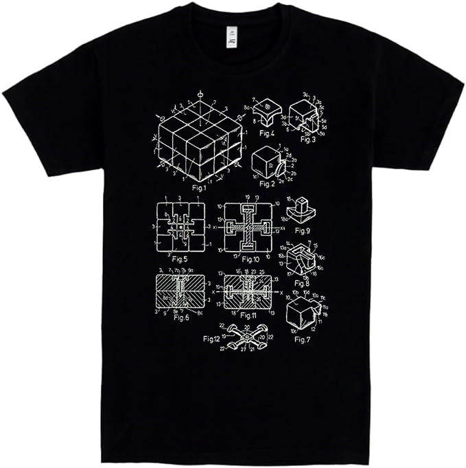 Cubo Camiseta de Manga Corta, 100% Algodón, Ropa Unisex para Hombres y Mujeres en 7 Tallas, Camiseta Negra, Modelo RUBIK CUBE , cubo matemáticas