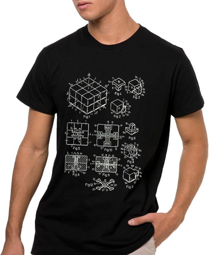 Cubo Camiseta de Manga Corta, 100% Algodón, Ropa Unisex para Hombres y Mujeres en 7 Tallas, Camiseta Negra, Modelo RUBIK CUBE , cubo matemáticas