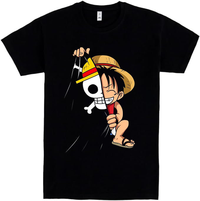 ONEPICE , PIRATA  Camiseta de Manga Corta, 100% Algodón, Ropa Unisex para Hombres y Mujeres en 7 Tallas, Camiseta Negra, Modelo PIRATA