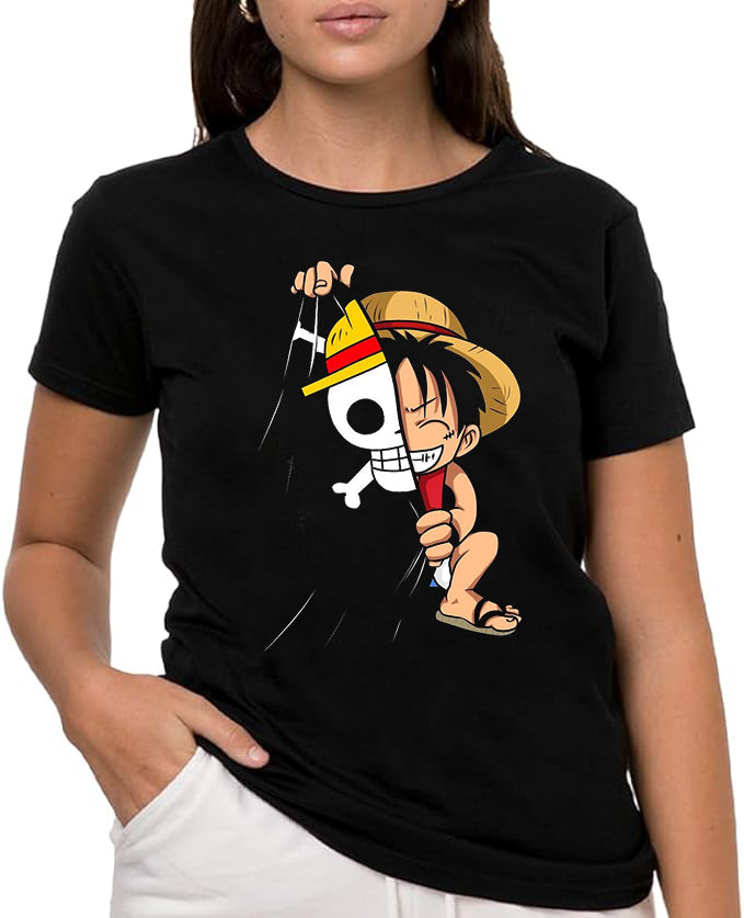 ONEPICE , PIRATA  Camiseta de Manga Corta, 100% Algodón, Ropa Unisex para Hombres y Mujeres en 7 Tallas, Camiseta Negra, Modelo PIRATA