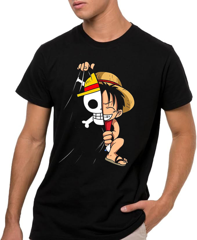 ONEPICE , PIRATA  Camiseta de Manga Corta, 100% Algodón, Ropa Unisex para Hombres y Mujeres en 7 Tallas, Camiseta Negra, Modelo PIRATA